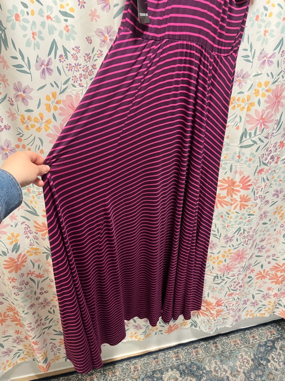 torrid Sleeveless Striped Maxi Dress in Magenta & Black - Picture 6 of 6